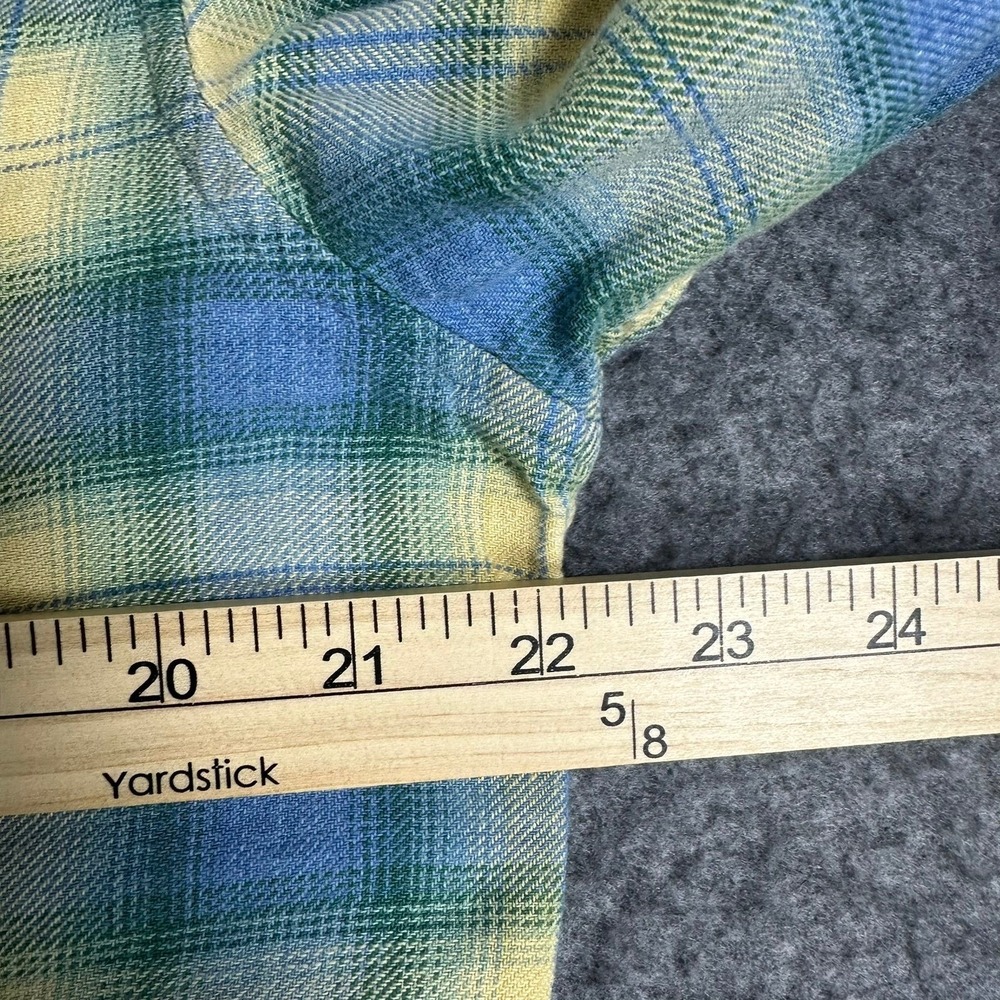 Madison Trader‎ Plaid Flannel Shirt Men Medium Blue Yellow Button Down - Picture 5 of 8